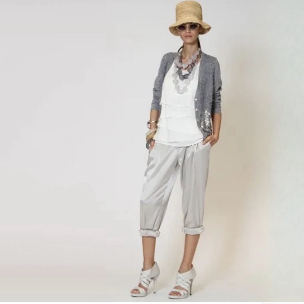 St. John Couture Beige Silk Jogger Pants | Tie Waist | Luxe Neutral Size 6